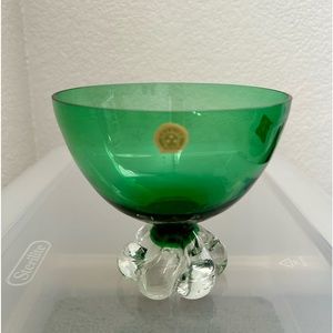 Vintage Swedish Footed Glass Dessert or Sundae Dish / Candy Bowl Emerald Green.